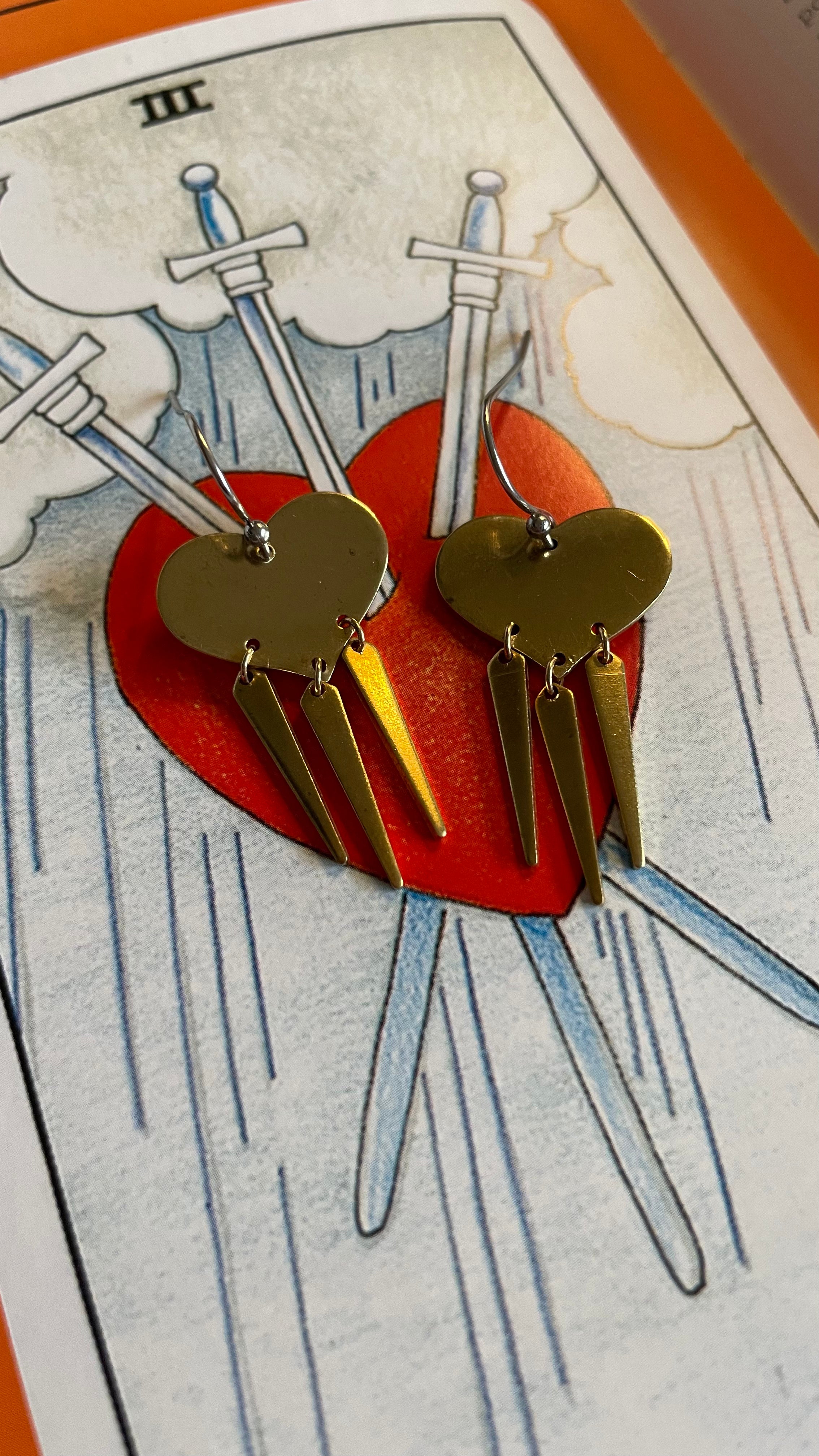 Three of Swords Heart Earrings