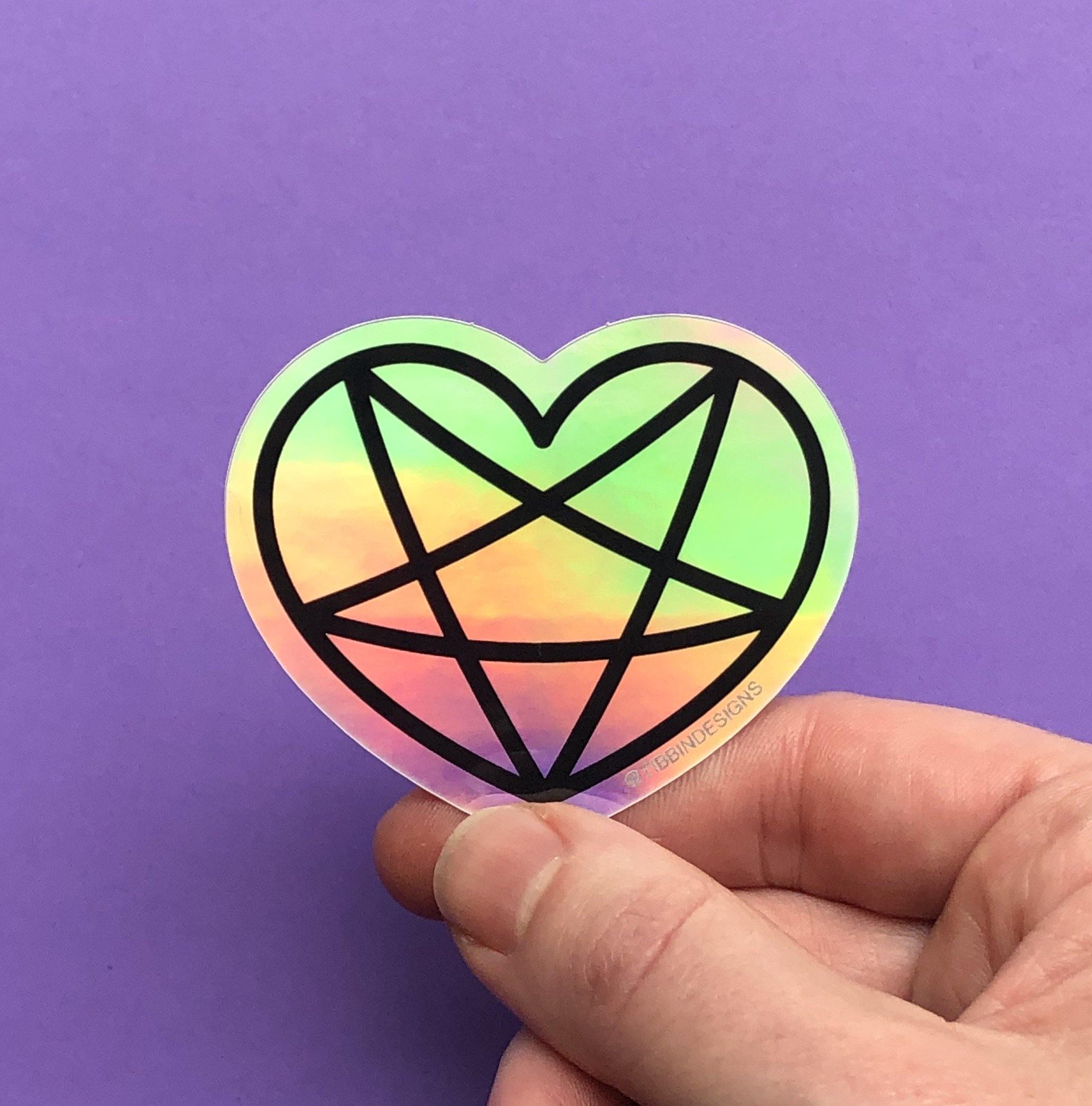 Pentacle Heart Holo Sticker - Tibbin Designs